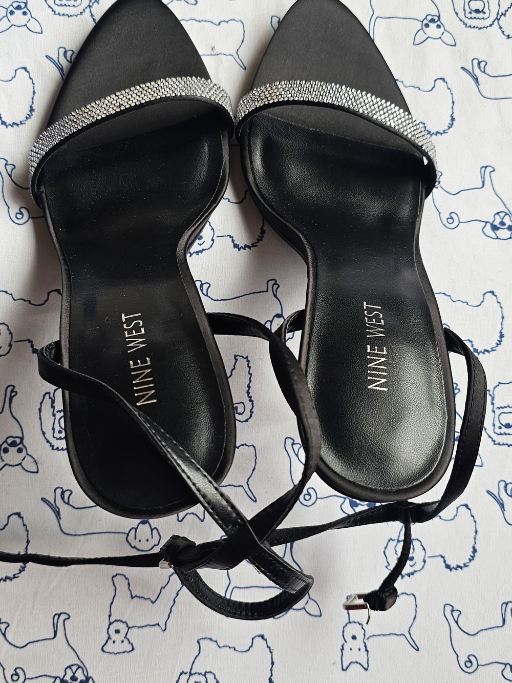 Nine West Black Ankle-Strap Sandals with Rhinestone Detail